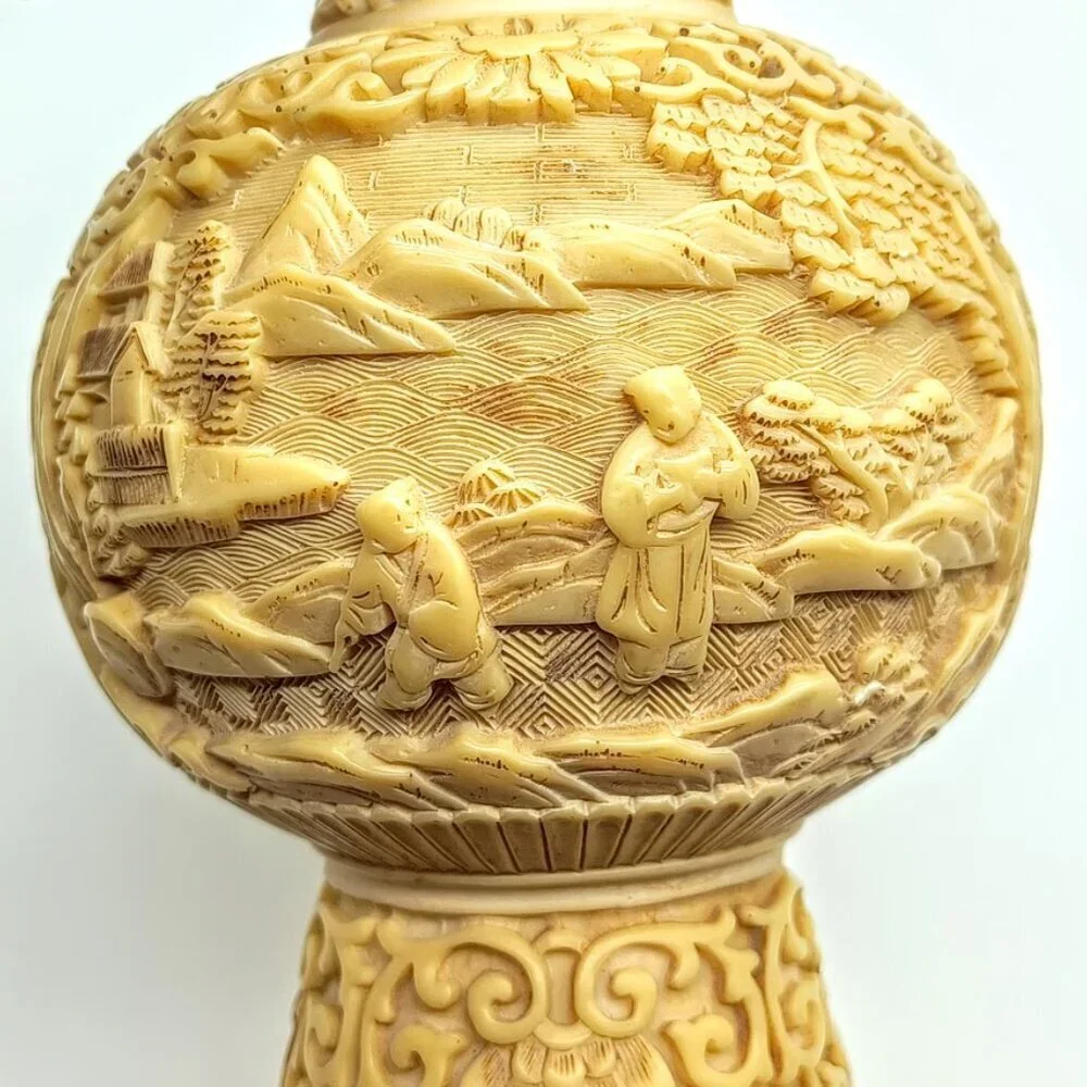 Chinese Carved White Cinnabar Tapered Candle Holder Vase